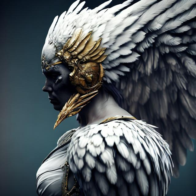 Prompt: human man with a knife, feathered wings, beautiful face, hyperrealistic, 8k