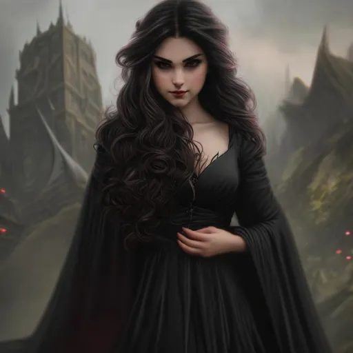 Prompt: photograph of a female fury, older, beautiful, wavy hair, feminine, charming, dark dress, small chest, flirty, elegant, menacing, bleeding eyes, bat wings, highly detailed, hyperrealistic, intricate, smooth, sharp focus, artstation, digital painting, concept art, D&D, fantasy, art by greg rutkowski, alphonse mucha and John William Waterhouse,