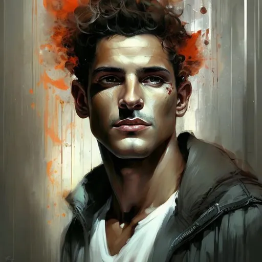 Prompt: art by Bastien Lecouffe Deharme and Billelis; full body splash art of the god Hermes in his 40s, handsome, soft, sensual, bright colors, looking at the camera, powerful, cunning, androgynous, Greek, masterpiece, highly detailed, detailed eyes, looking at the camera, fantasy, high definition, realistic, digital art, masterpiece, with a staff