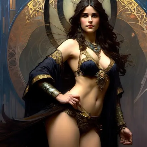 Prompt:  art by greg rutkowski, Alphonse Mucha, and John William Waterhouse, full body splash art of an old sorceress, beautiful, friendly, looking at the camera, masterpiece, sensual, desire, open eyes, visible face, 8k, highly detailed, intricate, smooth, sharp focus, artstation, digital painting, concept art, D&D, fantasy, 