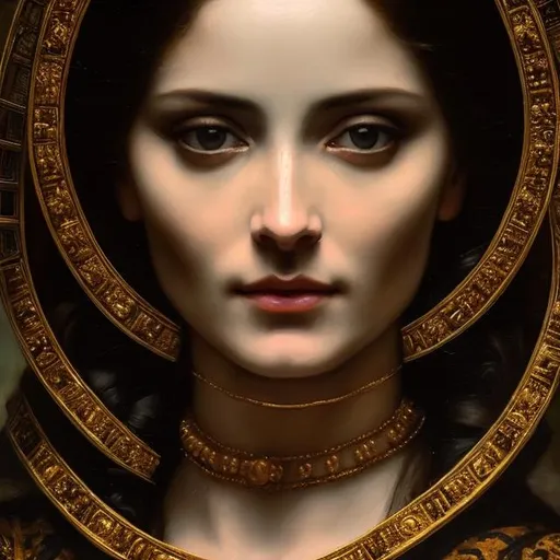 Prompt: renaissance portrait painting of the goddess Hecate, detailed face, looking at the camera, older, with dogs, long hair, feminine, small chest, dangerous, elegant, highly detailed, intricate, smooth, chiaroscuro, sharp focus, artstation, digital painting, concept art, art by greg rutkowski, John William Waterhouse, D&D, fantasy, at dusk