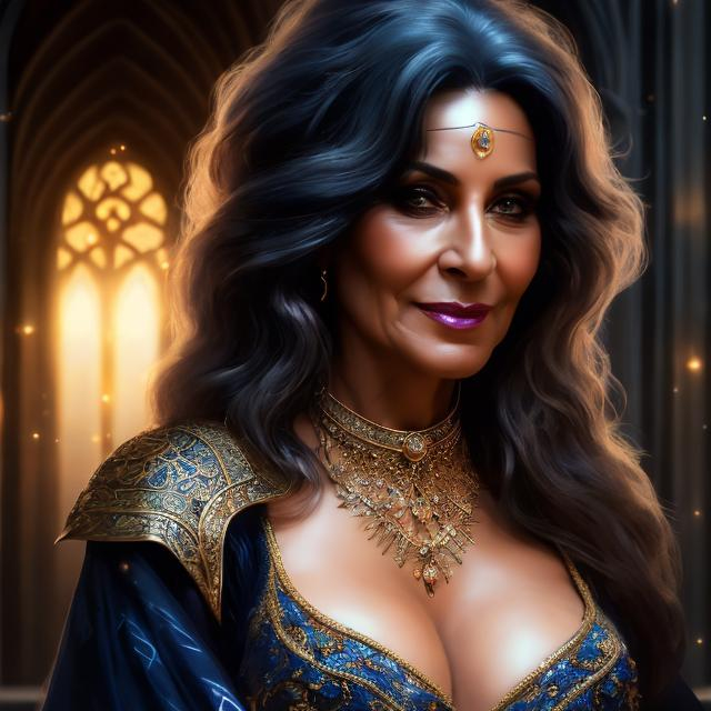 Prompt: full body image of a 50 year-old old sorceress, beautiful, friendly, looking at the camera, masterpiece, sensual, desire, open eyes, visible face, 8k, highly detailed, intricate, smooth, sharp focus, artstation, digital painting, concept art, D&D, fantasy, 