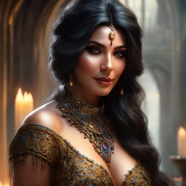 Prompt: full body image of a 40 year-old old sorceress, beautiful, friendly, looking at the camera, masterpiece, sensual, desire, open eyes, visible face, 8k, highly detailed, intricate, smooth, sharp focus, artstation, digital painting, concept art, D&D, fantasy, 