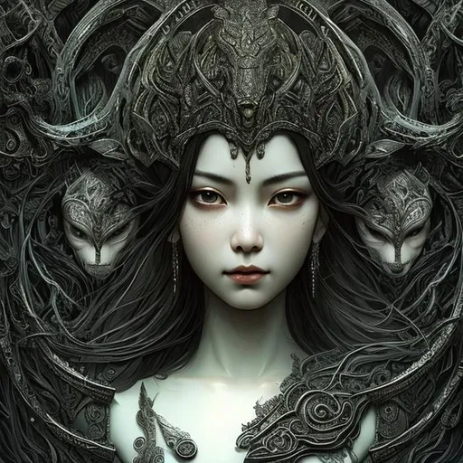 Prompt: portrait image of a god and a goddess, chthonic, underworld, small chest, European, in love, dark hair, dark leather, dark dress, outside,  embracing, detailed eyes, detailed face, elegant, intricate, details, detailed, hyperrealistic, splash art, realistic style, fantasy, flirty, elegant, highly detailed, smooth, chiaroscuro, sharp focus, artstation, digital painting, concept art, D&D, fantasy