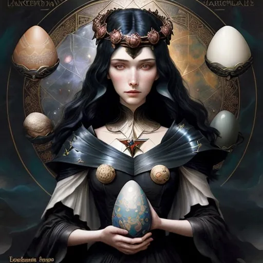 Prompt: comics cover by Bastien Lecouffe-Deharme, Hayv Kahraman, Erik Madigan Heck, Nicholas Hughes, Nicholas Hilliard, Daarken, faerietale couture, dark fantasy:: Whimsical beauty Dark Olympus, Hecate, decoupage, intertwined with encaustic painting, impasto, ethereal foggy, craquelure, egg tempera effect, plethora of pokemons lanquerware with mother of pearl inlay, witch, in the asterism sky, medieval armor with geoglyph engraves, in action, with a heliocentric kinetic glowing spear, 