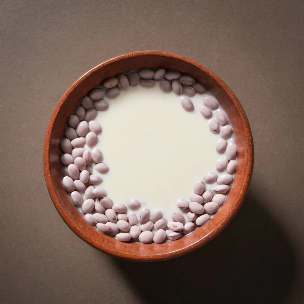 Prompt: Bowl of beans and milk