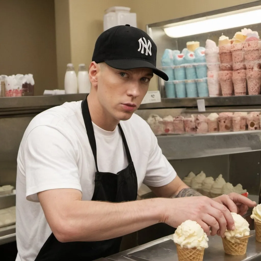 Prompt: eminem working at a ice cream shop