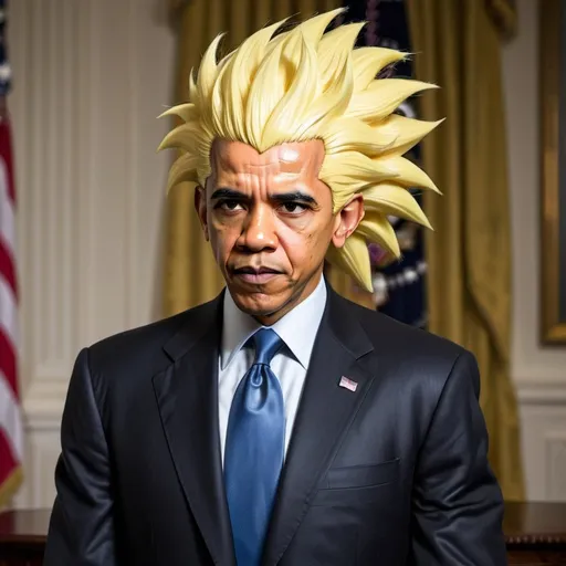Prompt: barack obama with super sayan hair from dragonball Z 