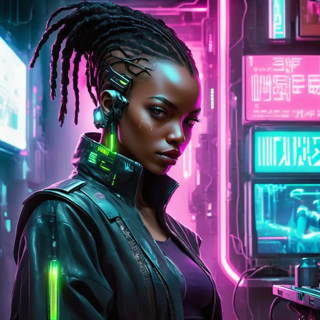 Prompt: cyberpunk cool stylish neon high-tech low-life african-american matrix 2077 beyond choom 