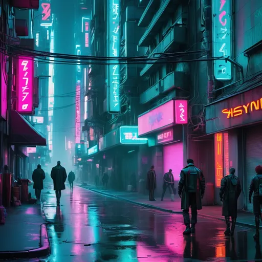 Prompt: street scene, cyberpunk cool stylish neon high-tech low-life American matrix 2077 beyond choom 