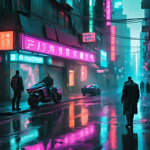 Prompt: street scene, cyberpunk cool stylish neon high-tech low-life American matrix 2077 beyond choom 