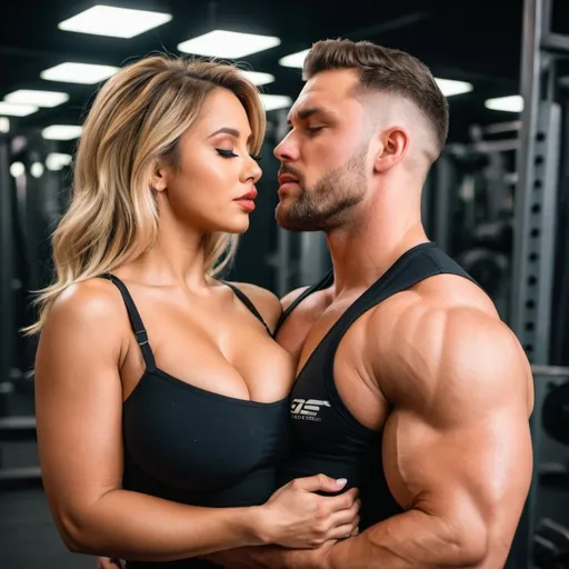 Prompt: a beautiful hot girl with a strong stocky muscular swole guy holding her from behind and choking her chest. The guy is pressing her chest from behind