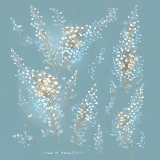 Prompt: Baby blue background with delicate white baby's breath flowers along the edges, soft pastel colors, high-quality, detailed painting, delicate and airy, floral, soft lighting