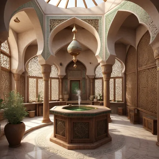 Prompt: 3D design of Abu Ali Sina prescribing herbal medicine whith traditional iranian architecture
