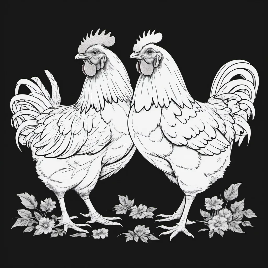 Prompt: Chickens outline no color