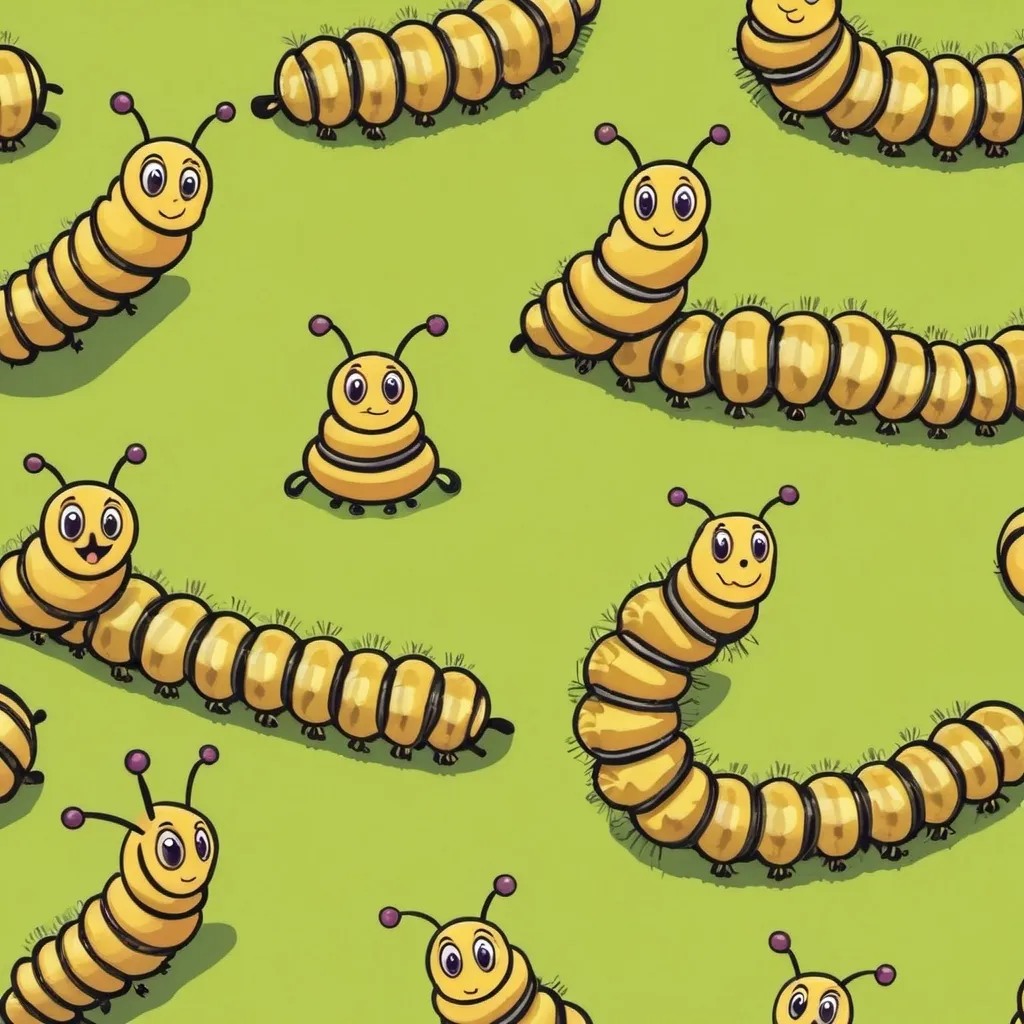 Prompt: Cartoon of caterpillers