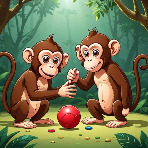 Prompt: Cartoon of monkey's playing