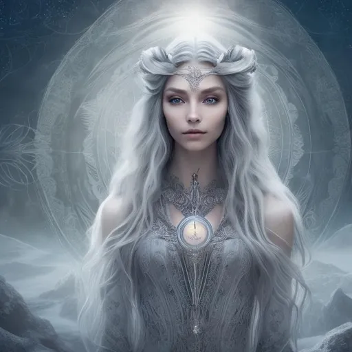 Prompt: Ethereal silver-haired woman holding a compass, moonlight background, ethereal, detailed hair, serene expression, mystical, high quality, moonlit, fantasy, detailed dress, atmospheric lighting, surreal, moonlight glow, silver tones, professional