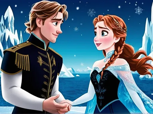 Prompt: Titanic and frozen stories as one with Jack and rose