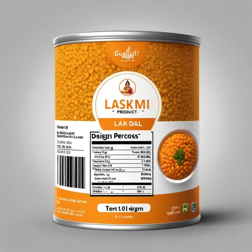 Prompt: Design a product label for a grocery package with a clean and professional look. Include the following details: business name 'Lakshmi Provision Store', a simple logo, product name 'Toor Dal', quantity '1 kg', price '₹150', a barcode section, and space for the address '123, Main Street, XYZ City, State - 123456'. The label should have a section for expiry date, batch number, storage instructions, and net weight '1 kg'. The overall design should be easy to read, with a traditional yet modern touch suitable for grocery products."