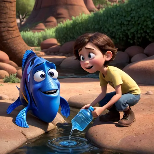 Prompt: pixar film photo called finding water
