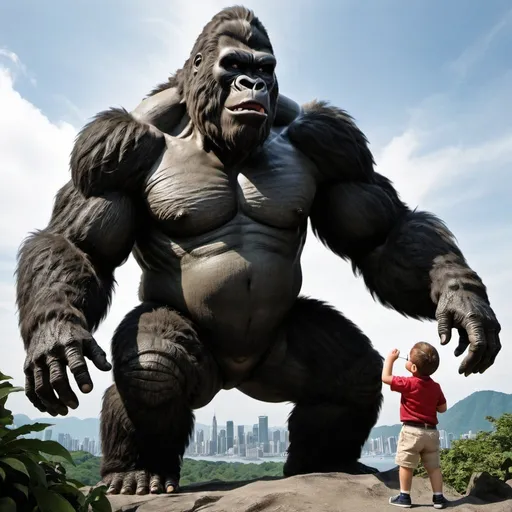 Prompt: king kong has a son and is playing with godzilla

