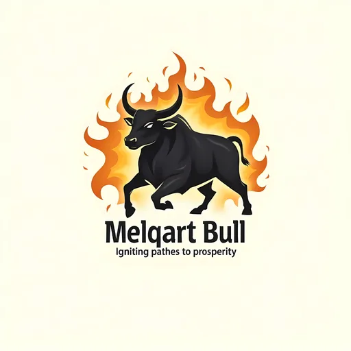 Prompt: Design an bold  logo clean lines suitable for laser engraving representing my ecommerce store named "Melqart Bull" with the slogan "Igniting paths to prosperity." both name and slogan to appear below the image
