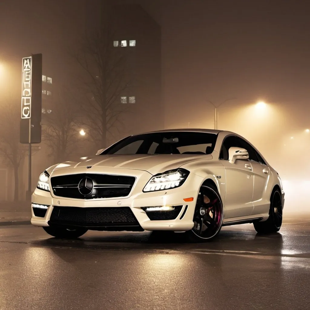 Prompt: car, cls63 amg,fog,streets