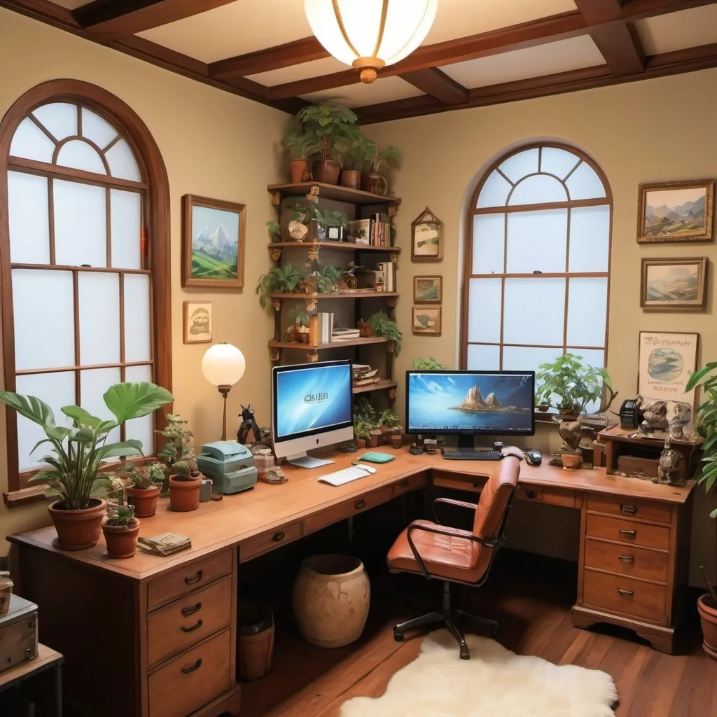 Prompt: Ghibli studio inspired office space
