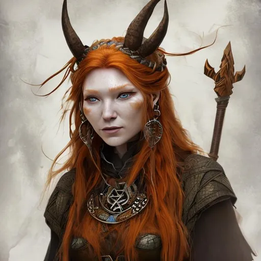 Prompt: a female norse shaman with ginger hair