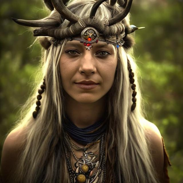 Prompt: a female norse shaman from india