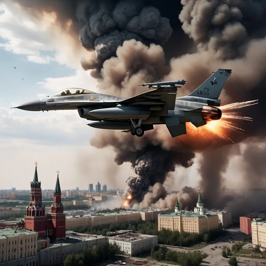 Prompt: moscow bombed by f16 fighter jet