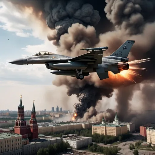 Prompt: moscow bombed by f16 fighter jet
