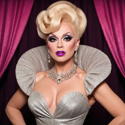 Prompt: Generate a drag race promo look themed around Hollywood Glamour for Crystal Starlet - A glamorous queen with a penchant for old Hollywood glamour and vintage fashion.
