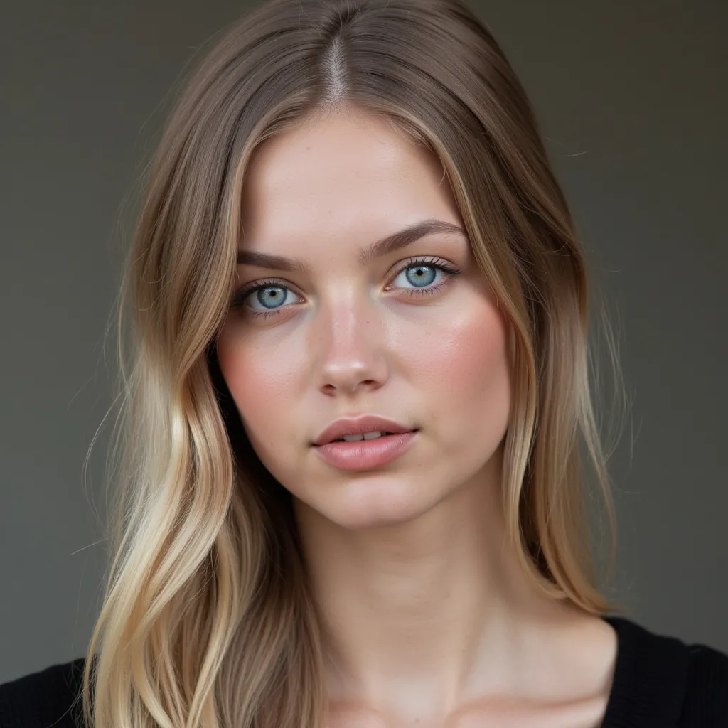 Prompt: Beautiful natural estonian girl, with blue eyes and dark blond haircolor. Natural estonian beauty