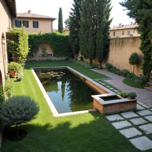 Prompt: italian backyard with pond
