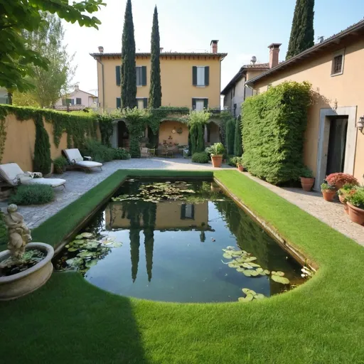 Prompt: italian backyard with pond
