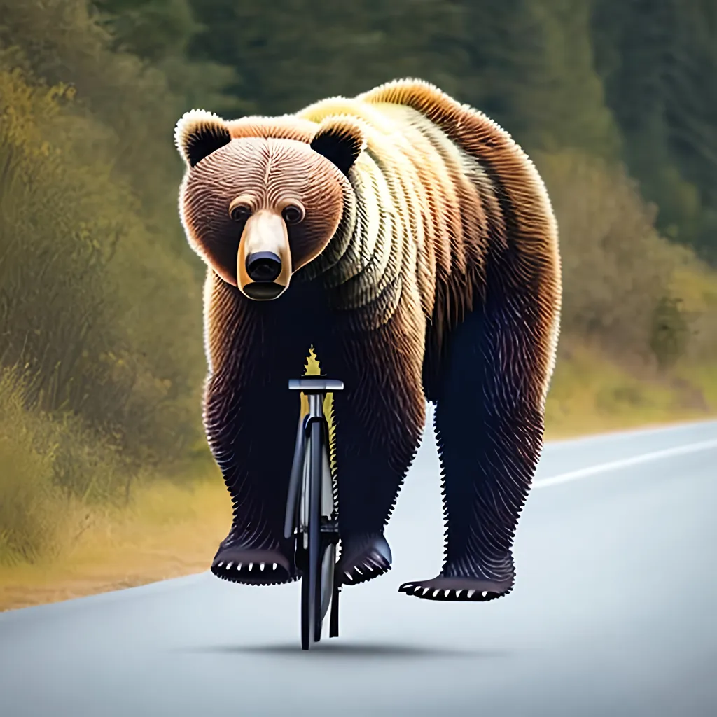 Prompt: Realistic Brown bear riding a road bicycle