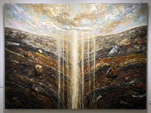 Prompt: Drew Burrowing Heaven as an abstract painting