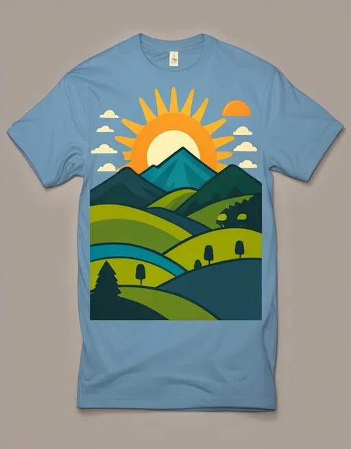 Prompt: happy, sunlight, weather, hills Tshirt design