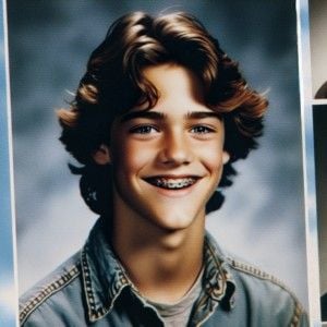 Prompt: A 1990s yearbook photo of a young boy