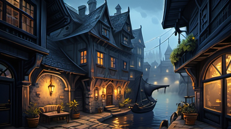 Prompt: A Huge very detailed DnD fantasy city landscape with a murky ambiente, atmospheric lighting, highres, fantasy, detailed architecture, medieval buildings, ancient streets, immersive, murky tones, medieval, mysterious, foggy, gloomy moody atmosphere, variant habitans in the city background, Facial twin of young Anya Chalotra, Detailed complete body DnD fantasy art of a complete young pretty heroic Halfling female dnd rogue, overhelmung charismatic and cute, stunning and gorgeous facial traits, immensive thick long tousled black hair, slim ripped, slender and wiry upper body, visible slim eight-pack belly, traditional detailed painting, detailed intricate bellyfree black in small black pirate armour with showing a strong eight-pack, dramatic lighting, vibrant colors, high quality, game-rpg style, epic high fantasy, traditional art, dramatic dark lighting, heroic Rogue, fascinating, dark gloomy vibrant colors, high quality details,  small shoulder armor, small bracers, all clothes and armours armfree in dull black and dull blue