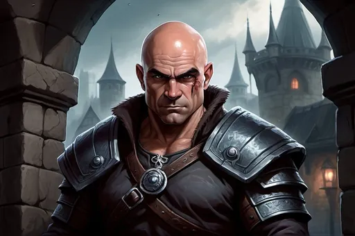 Prompt: Bas Rutten, Detailed DnD fantasy art of a heroic dnd fighter, black eyes, scar at the cheek, overhelming charismatic, slim ripped and muscular body, slender and withy body, traditional detailed painting, detailed intricate black fantasy plate mail, dramatic lighting, vibrant colors, high quality, game-rpg style, epic high fantasy, traditional art, dramatic dark lighting, fascinating, dark gloomy vibrant colors, high quality details, small shoulder armor, small bracers, all clothes and armours in dull black, a karambit in the right hand, in a huge very detailed DnD fantasy city landscape with a murky ambiente, atmospheric lighting, highres, detailed architecture, medieval buildings, ancient streets, immersive, murky tones, medieval, mysterious, foggy, gloomy moody atmosphere, various habitans in the city background