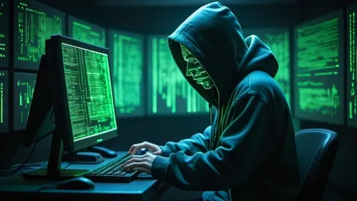 Prompt: "A 16:9 high-resolution image depicting a high-tech hacking scene. The image should feature a dark, futuristic room illuminated by the glow of multiple computer screens displaying streams of green and blue code. Include a hacker in a hoodie typing on a keyboard, surrounded by holographic displays of security alerts, encrypted data, and digital keys. The background should have a matrix of binary code, circuit patterns, and neon accents, creating a dynamic and intense cyber atmosphere.