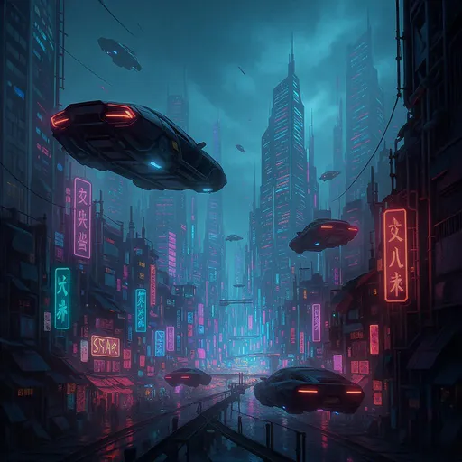 Prompt: "Una ciudad futurista con coches voladores, luces de neón y rascacielos imponentes, ArtStation, arte digital."