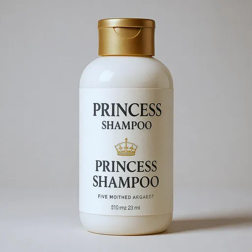 Prompt: "Un mockup de champú de princesa con iluminación de estudio."