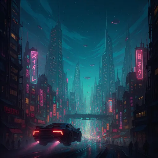 Prompt: "Una ciudad futurista con coches voladores, luces de neón y rascacielos imponentes, ArtStation, arte digital."