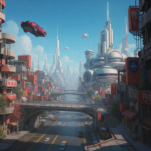 Prompt: Una  pintura digital de una ciudad futurista con coches volandores unreal engine.