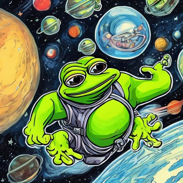 Prompt: pepe the frog in space
