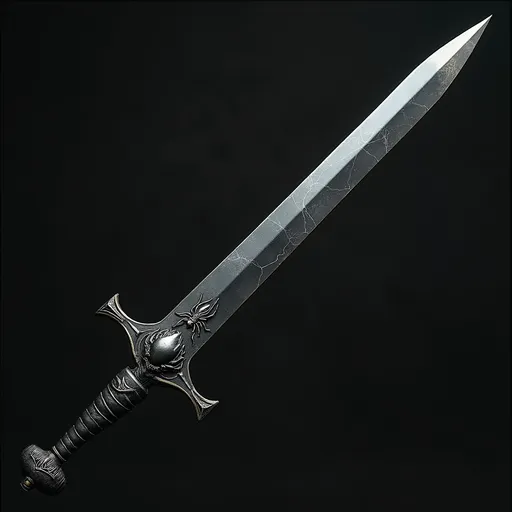 Prompt: A gladius sword having a straight bright blade made of flawless black obsidian glass.  Spider iconography on the hilt.